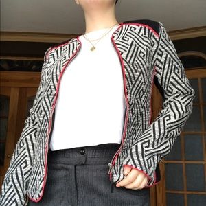 H&M black white and red blazer